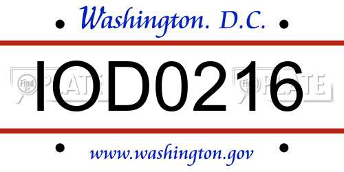 IOD0216 District Of Columbia License Plate