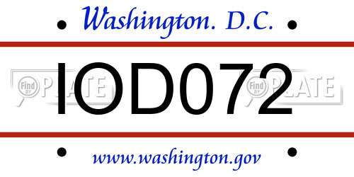 IOD072 District Of Columbia License Plate
