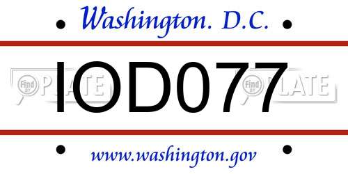 IOD077 District Of Columbia License Plate