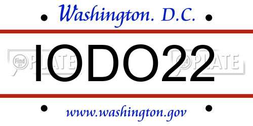 IODO22 District Of Columbia License Plate