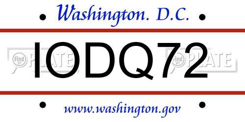 IODQ72 District Of Columbia License Plate