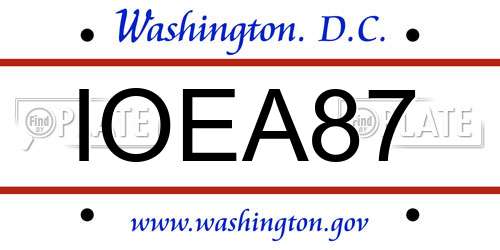 IOEA87 District Of Columbia License Plate