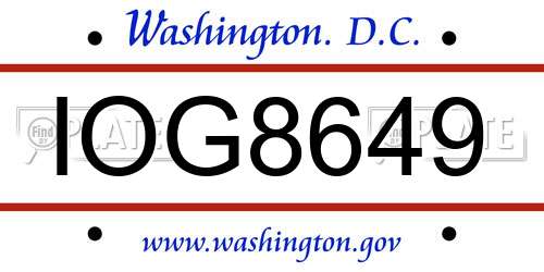 IOG8649 District Of Columbia License Plate