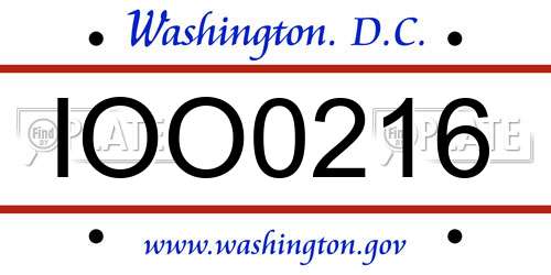 IOO0216 District Of Columbia License Plate