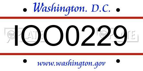 IOO0229 District Of Columbia License Plate