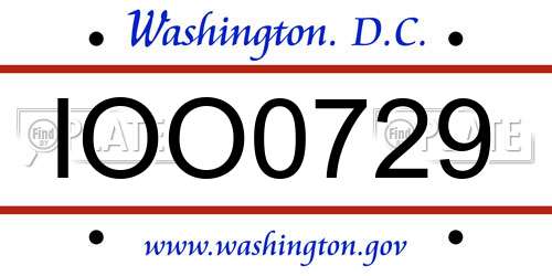 IOO0729 District Of Columbia License Plate