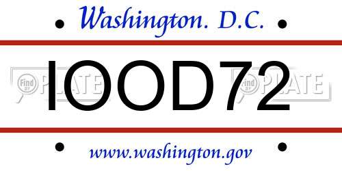 IOOD72 District Of Columbia License Plate