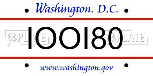 IOOI80 District Of Columbia License Plate