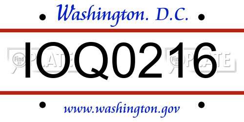 IOQ0216 District Of Columbia License Plate