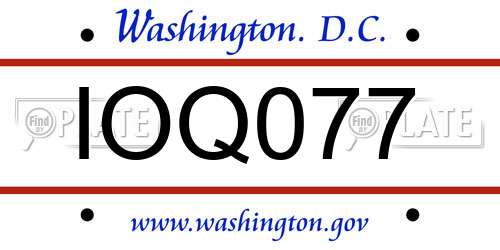 IOQ077 District Of Columbia License Plate