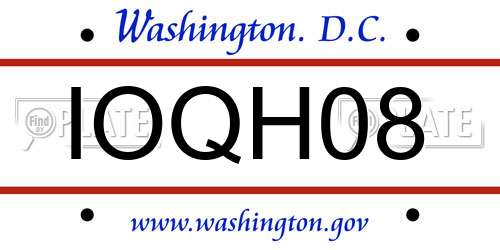 IOQH08 District Of Columbia License Plate