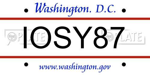 IOSY87 District Of Columbia License Plate