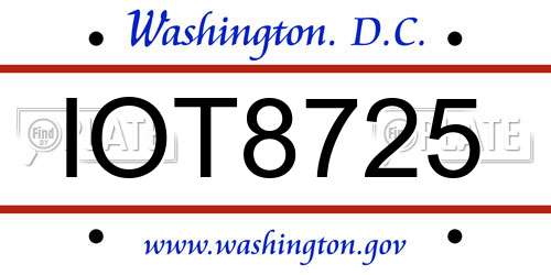 IOT8725 District Of Columbia License Plate