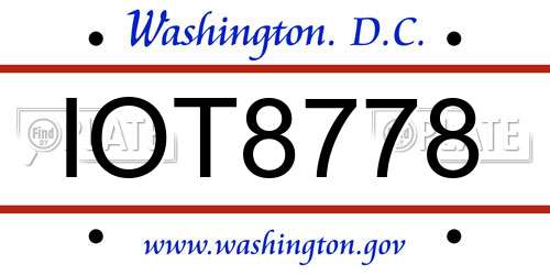 IOT8778 District Of Columbia License Plate