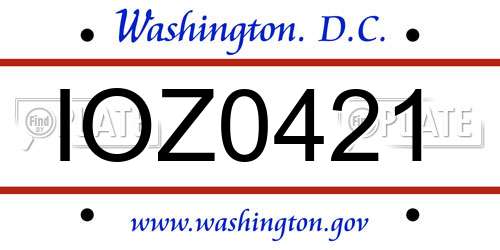 IOZ0421 District Of Columbia License Plate