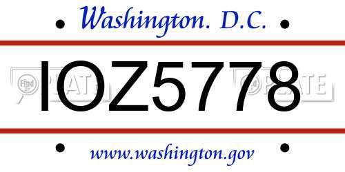 IOZ5778 District Of Columbia License Plate