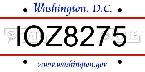 IOZ8275 District Of Columbia License Plate