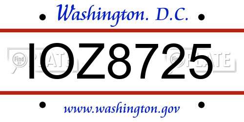 IOZ8725 District Of Columbia License Plate