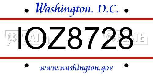 IOZ8728 District Of Columbia License Plate