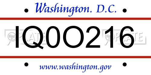 IQ0O216 District Of Columbia License Plate