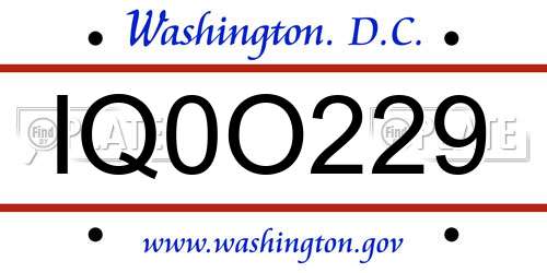 IQ0O229 District Of Columbia License Plate