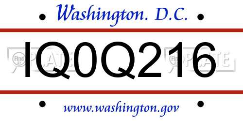 IQ0Q216 District Of Columbia License Plate