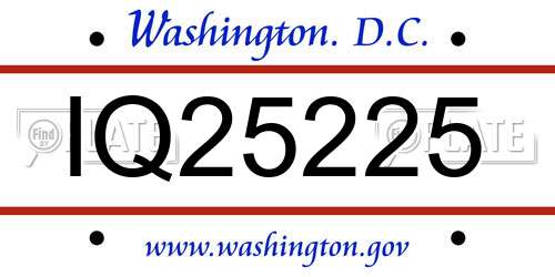 IQ25225 District Of Columbia License Plate