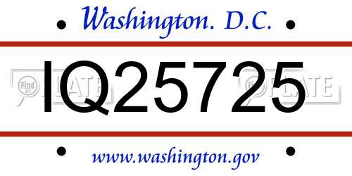 IQ25725 District Of Columbia License Plate
