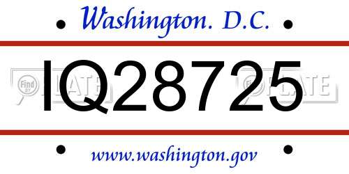 IQ28725 District Of Columbia License Plate