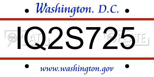 IQ2S725 District Of Columbia License Plate