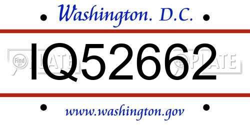 IQ52662 District Of Columbia License Plate