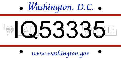 IQ53335 District Of Columbia License Plate