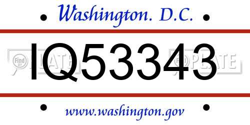 IQ53343 District Of Columbia License Plate