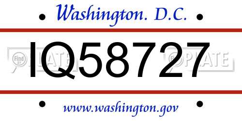 IQ58727 District Of Columbia License Plate