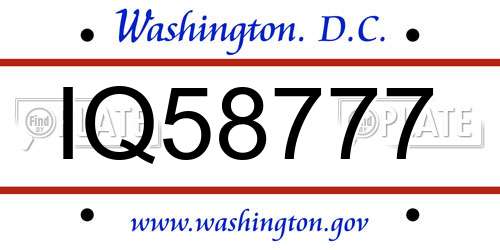 IQ58777 District Of Columbia License Plate