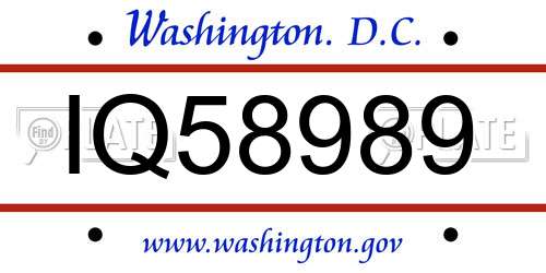 IQ58989 District Of Columbia License Plate