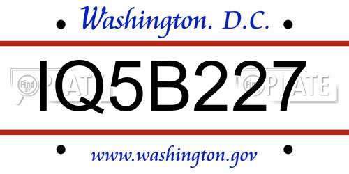 IQ5B227 District Of Columbia License Plate