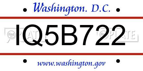 IQ5B722 District Of Columbia License Plate