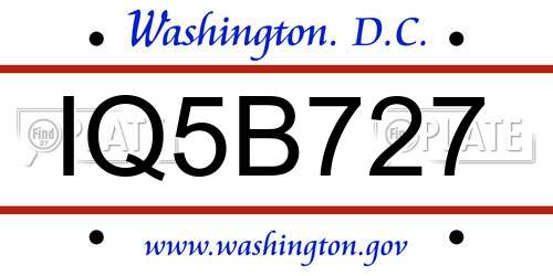 IQ5B727 District Of Columbia License Plate