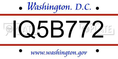 IQ5B772 District Of Columbia License Plate