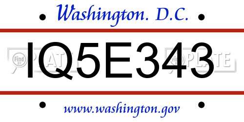 IQ5E343 District Of Columbia License Plate