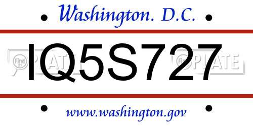 IQ5S727 District Of Columbia License Plate