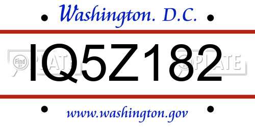 IQ5Z182 District Of Columbia License Plate
