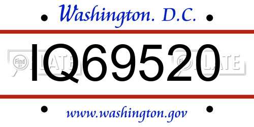 IQ69520 District Of Columbia License Plate