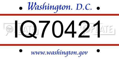 IQ70421 District Of Columbia License Plate
