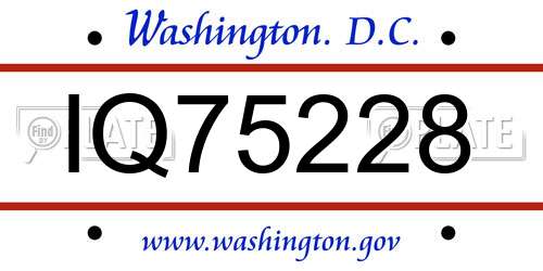 IQ75228 District Of Columbia License Plate