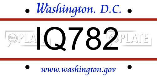 IQ782 District Of Columbia License Plate