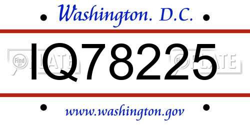IQ78225 District Of Columbia License Plate