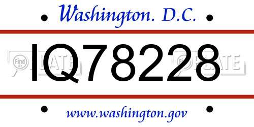 IQ78228 District Of Columbia License Plate