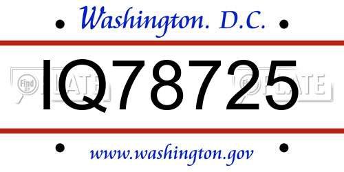 IQ78725 District Of Columbia License Plate